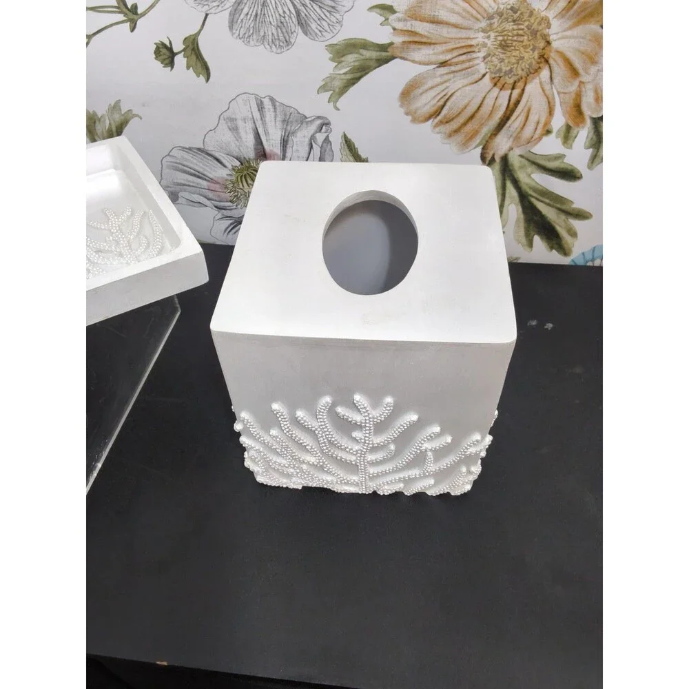 Pride Deco 3 Piece Bathroom Tissue Coral  Reef Set Pearl White